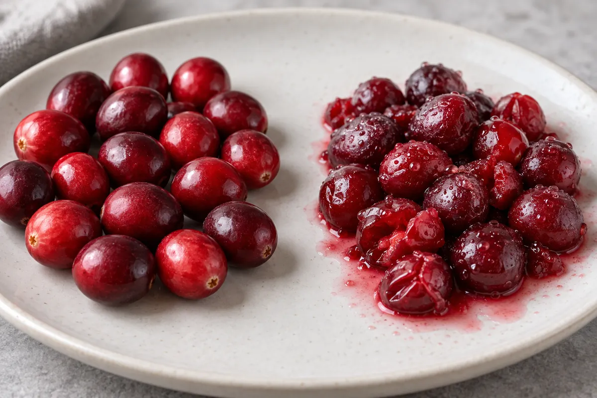 Fresh cranberries compared with softened thawed cranberries